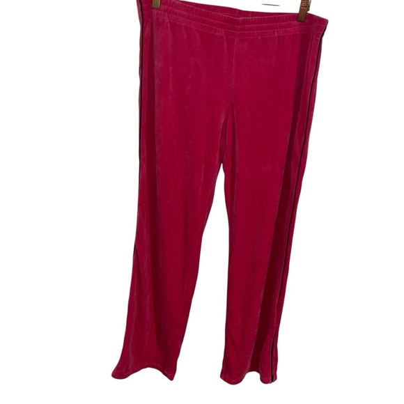 Vintage y2k Tommy Hilfiger pink velour track pants retro wide leg ankle zip L - Picture 1 of 6